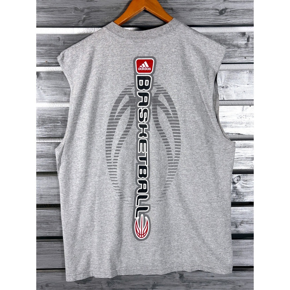 Adidas Basketball Mens Sleeveless Muscle T-Shirt Gray Large Vintage y2k